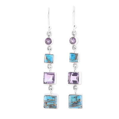 Amethyst Composite Turquoise Sterling Silver Dangle Earrings