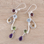 Multi-gemstone dangle earrings, 'Dancing Rainbow' - Multi-Gemstone and Scrolling Sterling Silver Dangle Earrings (image 2b) thumbail