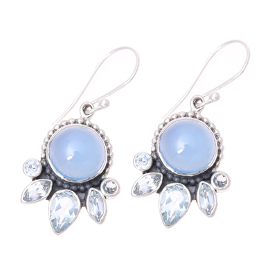 Blue topaz and chalcedony dangle earrings, 'Sky Shimmer' - Chalcedony and Blue Topaz Sterling Silver Dangle Earrings
