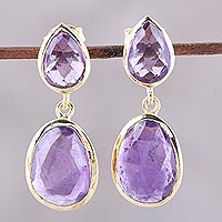 Gold plated amethyst dangle earrings, 'Dip Into Lavender'