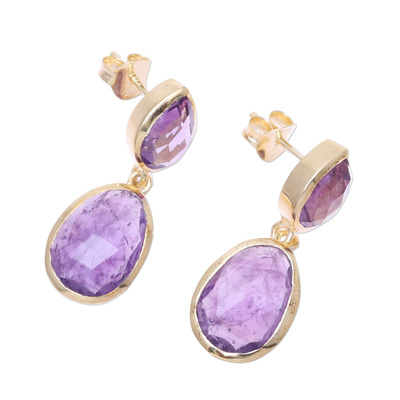 Gold plated amethyst dangle earrings, 'Dip Into Lavender' - Gold Plated Amethyst Dangle Earrings from India