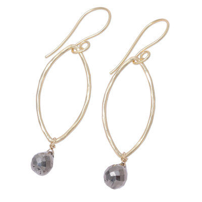 Gold plated pyrite dangle earrings, 'Metallic Gleam' - 22k Gold Plated Pyrite Dangle Earrings from India