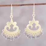 Gold plated chalcedony chandelier earrings, 'Glittering Bliss' - 22k Gold Plated Chalcedony Chandelier Earrings from India