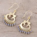 Gold plated chalcedony chandelier earrings, 'Glittering Bliss' - 22k Gold Plated Chalcedony Chandelier Earrings from India