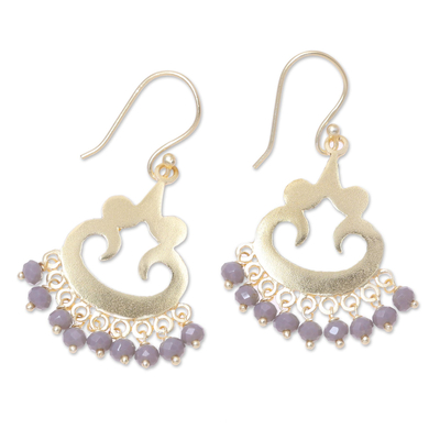 Gold plated chalcedony chandelier earrings, 'Glittering Bliss' - 22k Gold Plated Chalcedony Chandelier Earrings from India