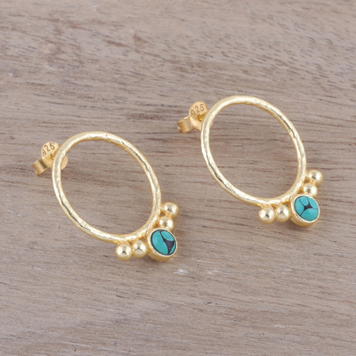 Gold plated sterling silver drop earrings, 'Golden Hoops' - Gold Plated Sterling Silver and Calcite Drop Earrings
