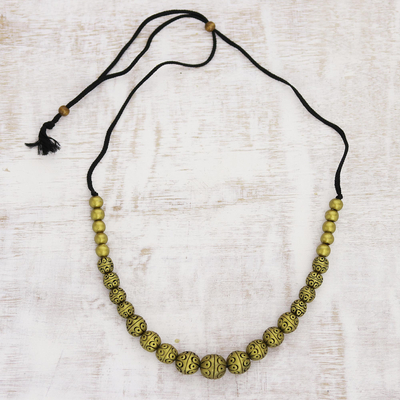 Ceramic beaded necklace, 'Golden Orbs' - Gold-Tone Ceramic Beaded Necklace from India