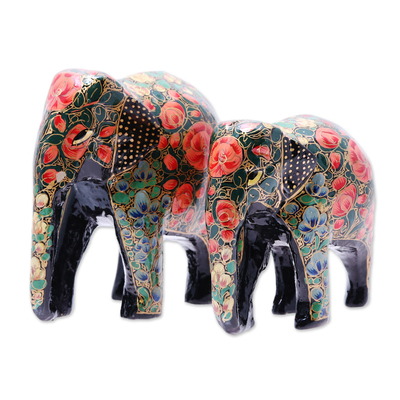 Floral Papier Mache Elephant Sculptures (Pair) from India