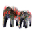 Esculturas en papel maché y madera, (pareja) - Esculturas de elefantes florales de papel maché (par) de la India