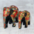 Papier mache and wood sculptures, 'Floral Bond' (pair) - Hand-Painted Floral Papier Mache Elephant Sculptures (Pair)