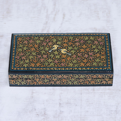 Papier mache and wood decorative box, 'Chinar Paradise' - Leaf Motif Papier Mache and Wood Decorative Box