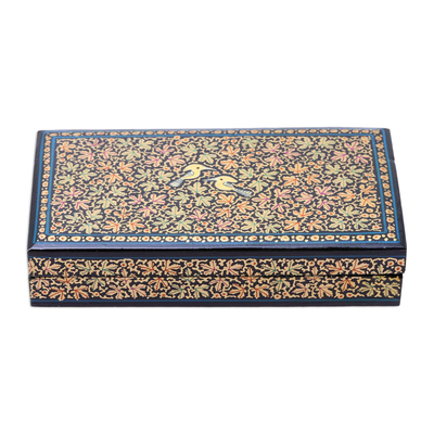 Caja decorativa de papel maché y madera - Caja decorativa de madera y papel maché con motivo de hojas