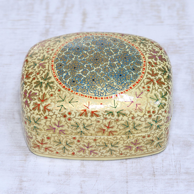 Papier mache and wood decorative box, 'Kashmir Charm' - Gold-Tone Papier Mache and Wood Decorative Box from India