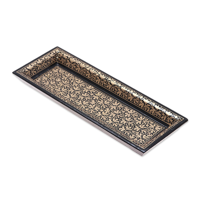 Leaf Motif Papier Mache and Wood Decorative Tray from India