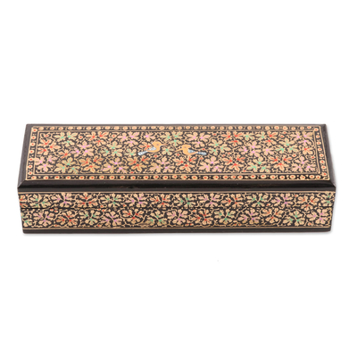 Papier mache and wood decorative box, 'Chinar Forest' - Leaf Motif Papier Mache and Wood Decorative Box
