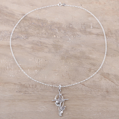 Halskette mit rhodiniertem Mondstein-Anhänger - Halskette mit Kreuzanhänger aus Sterlingsilber und Mondstein