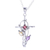 Rhodium plated multi-gemstone pendant necklace, 'Sacred Trinity' - Rhodium Plated Garnet Amethyst and Citrine Cross Necklace