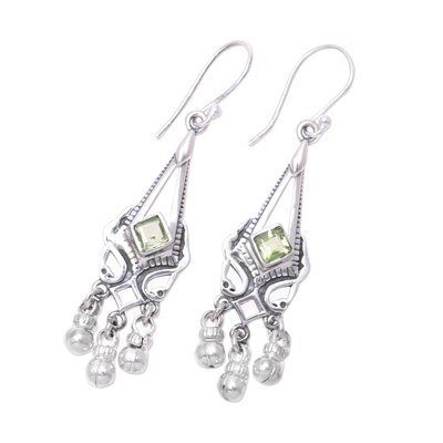 Peridot chandelier earrings, 'Grace and Elegance' - Sterling Silver and Green Peridot Chandelier Earrings