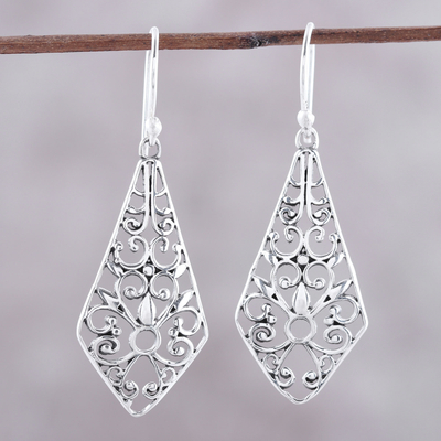 Sterling silver dangle earrings, 'Delightful Kites' - Kite-Shaped Sterling Silver Dangle Earrings from India