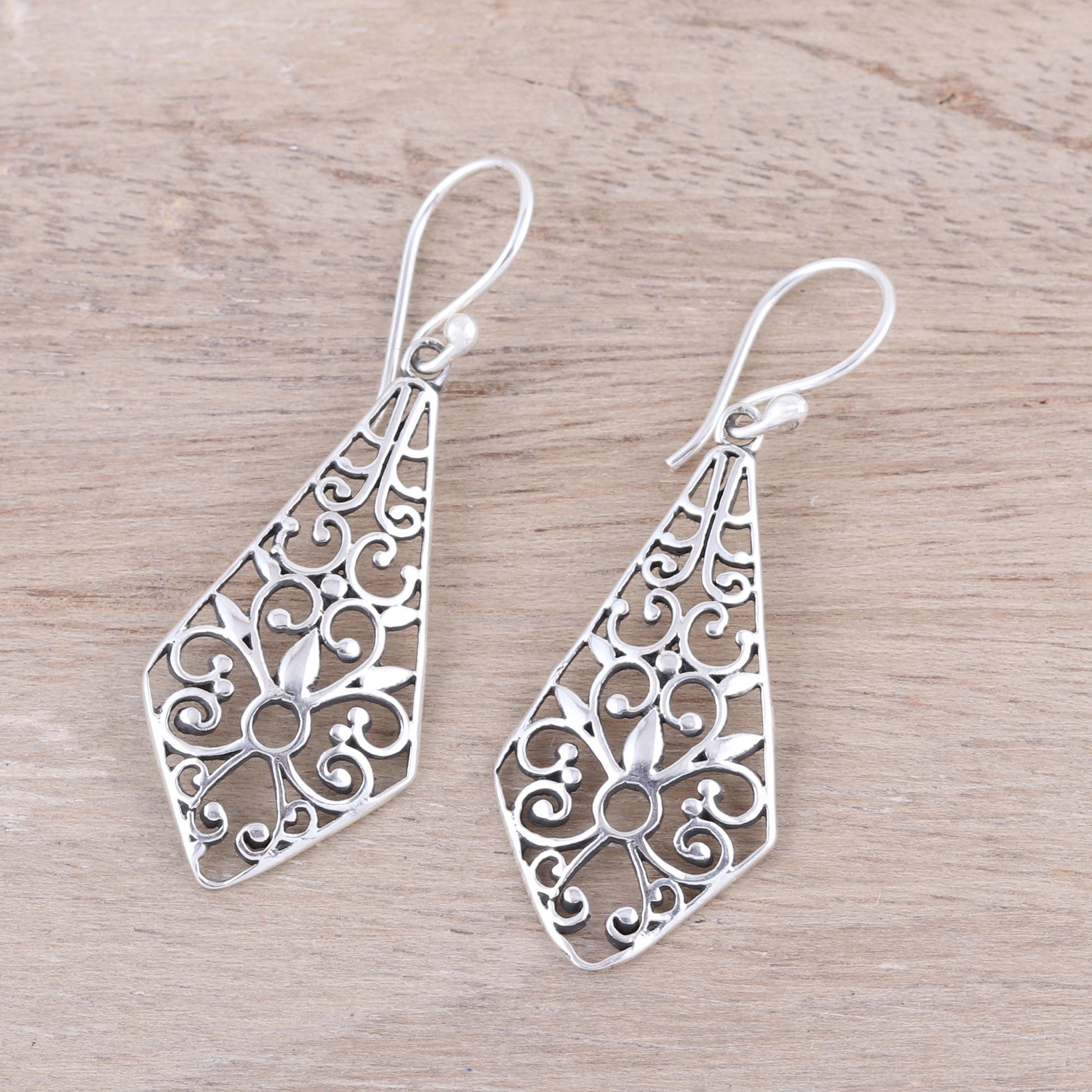 KiteShaped Sterling Silver Dangle Earrings from India Delightful