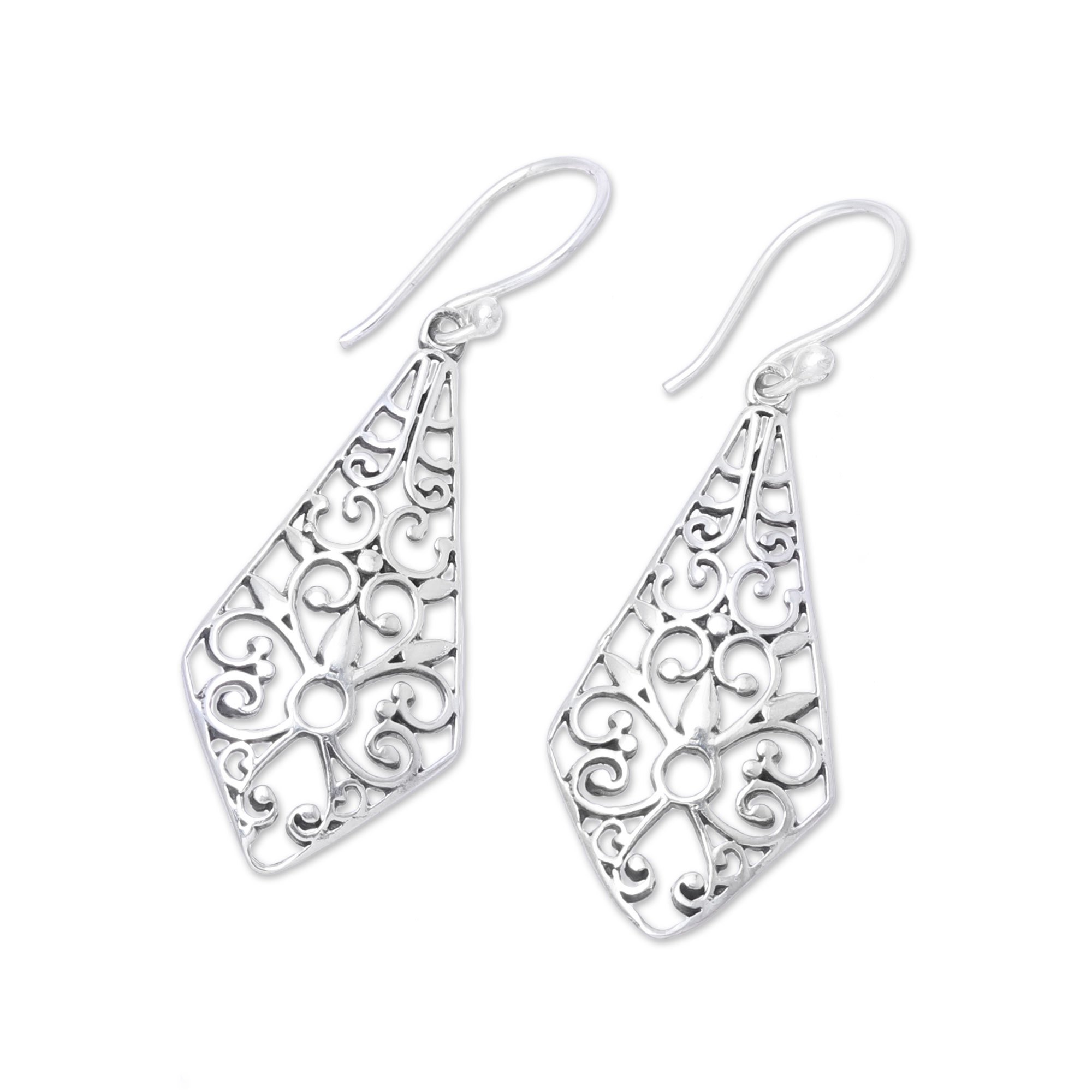 KiteShaped Sterling Silver Dangle Earrings from India Delightful