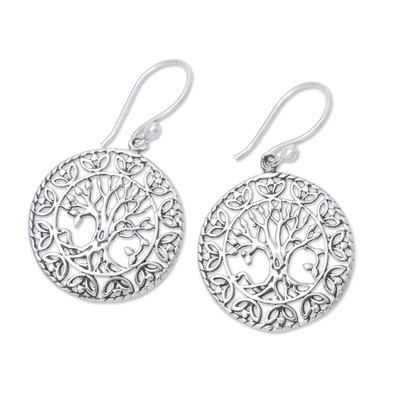 Sterling silver dangle earrings, 'Arbor Majesty' - Tree Motif Sterling Silver Dangle Earrings from India