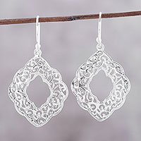 Sterling silver dangle earrings, 'Mesh Wreath' - Wreath-Shaped Sterling Silver Dangle Earrings from India