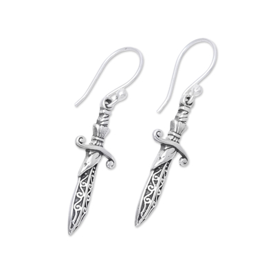 Sterling silver dangle earrings, 'Protective Swords' - Sterling Silver Sword Dangle Earrings from India