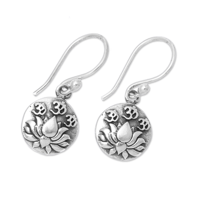 Sterling silver dangle earrings, 'Divine Lotus' - Sterling Silver Lotus Dangle Earrings from India
