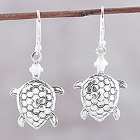 Sterling silver dangle earrings, 'Turtle Joy'