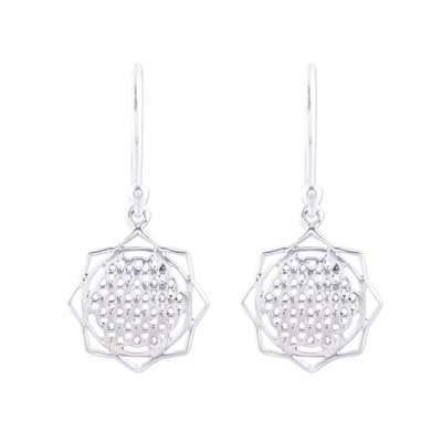 Openwork Floral Sterling Silver Dangle Earrings from India