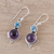Amethyst and blue topaz dangle earrings, 'Lively Harmony' - Amethyst and Blue Topaz Dangle Earrings from India (image 2b) thumbail