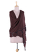 Wool and silk blend shawl, 'Floral Charisma in Mahogany' - Wool and Silk Blend Shawl in Mahogany from India thumbail