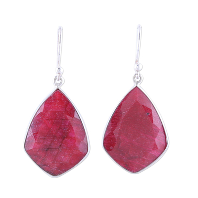 Ruby dangle earrings, 'Passionate Muse' - Ruby and Sterling Silver Dangle Earrings from India