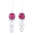 Ruby and rainbow moonstone dangle earrings, 'Glittering Muse' - Ruby and Rainbow Moonstone Dangle Earrings from India thumbail
