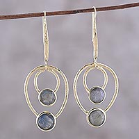 Gold plated labradorite dangle earrings, 'Dusky Glamour' - 18k Gold Plated Labradorite Dangle Earrings from India