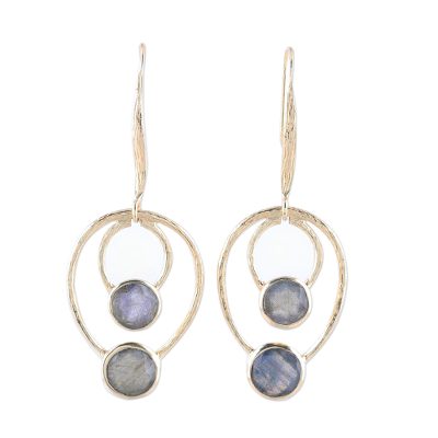 Gold plated labradorite dangle earrings, 'Dusky Glamour' - 18k Gold Plated Labradorite Dangle Earrings from India