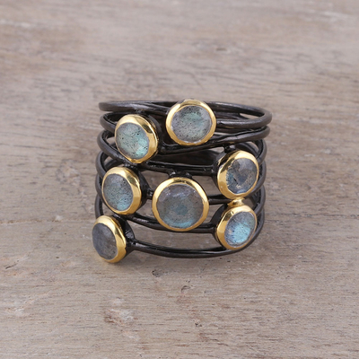 Gold accented labradorite cocktail ring, Dewy Morn