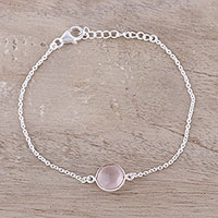 Adjustable Rose Quartz Pendant Bracelet from India,'Pink Night'