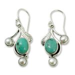 Cultured pearl and calcite dangle earrings, 'Leafy Muse' - Cultured Pearl and Calcite Dangle Earrings from India