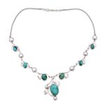 Cultured pearl and calcite pendant necklace, 'Enthralling Beauty' - Leaf Motif Cultured Pearl and Calcite Necklace from India