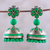Ohrhänger aus Keramik, „Green Garden“ – Ohrhänger aus Keramik mit grünen Blumenmotiven aus Indien