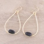 Gold plated onyx dangle earrings, 'Magical Stones' - 22k Gold Plated Onyx Dangle Earrings from India