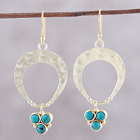 Gold plated sterling silver dangle earrings, 'Bud Arches' - Gold Plated Sterling Silver and Calcite Earrings from India