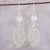Gold plated rose quartz dangle earrings, 'Jaipur Leaves' - Gold Plated Rose Quartz Leaf Earrings from India