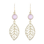 Gold plated rose quartz dangle earrings, 'Jaipur Leaves' - Gold Plated Rose Quartz Leaf Earrings from India