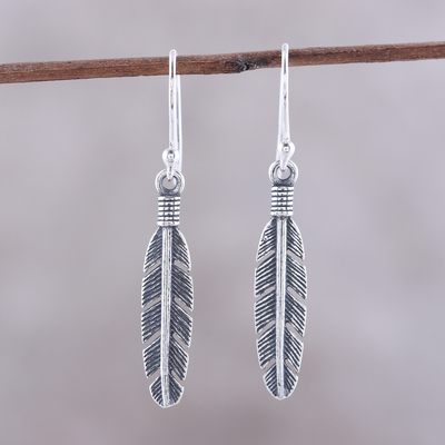 Sterling silver dangle earrings, 'Light Touch' - Sterling Silver Feather Dangle Earrings from India