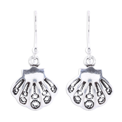 Sterling silver dangle earrings, 'Bright Shells' - Seashell-Shaped Sterling Silver Dangle Earrings from India