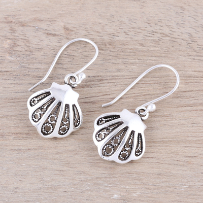 Sterling silver dangle earrings, 'Bright Shells' - Seashell-Shaped Sterling Silver Dangle Earrings from India
