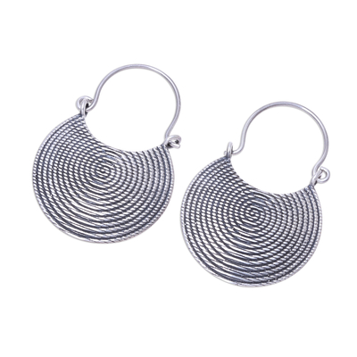Sterling silver drop earrings, 'Spiral Delight' - Spiral Motif Sterling Silver Drop Earrings from India